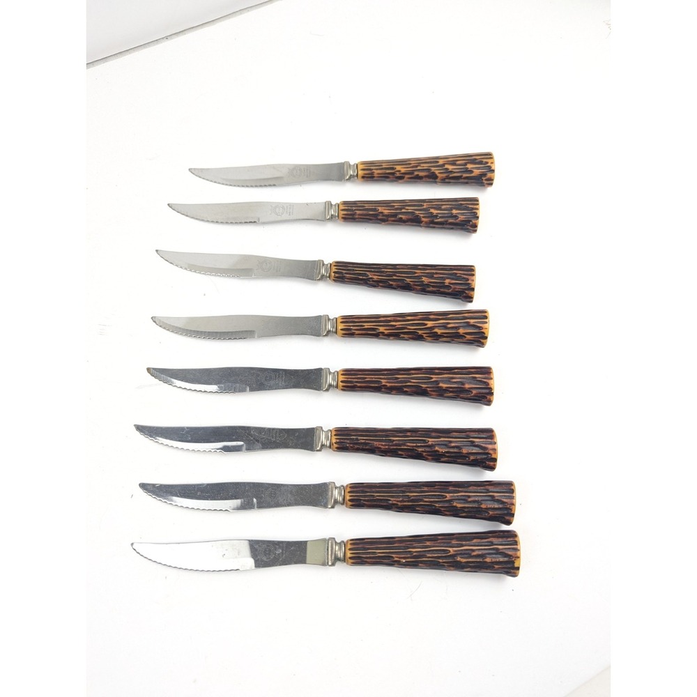 Vintage Crown Crest Sheffield Stainless 8 Steak Knives 1970s‎